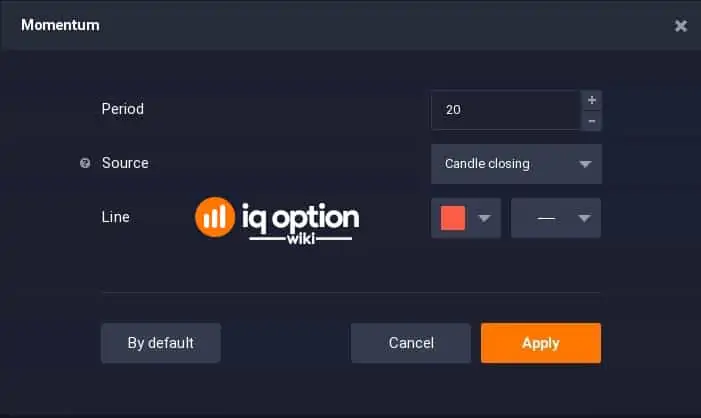 Settings window for Momentum indicator