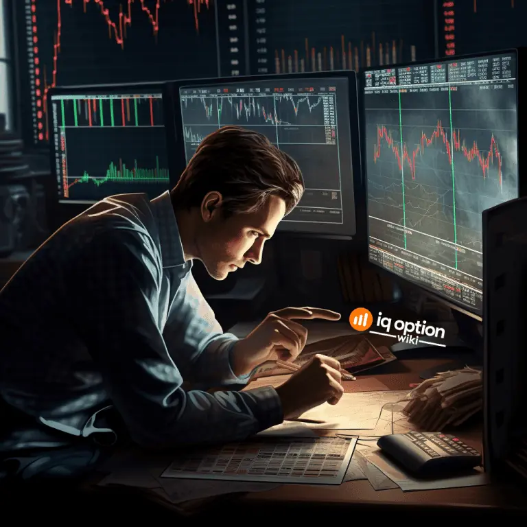 Trader reviewing charts and market information at a desk