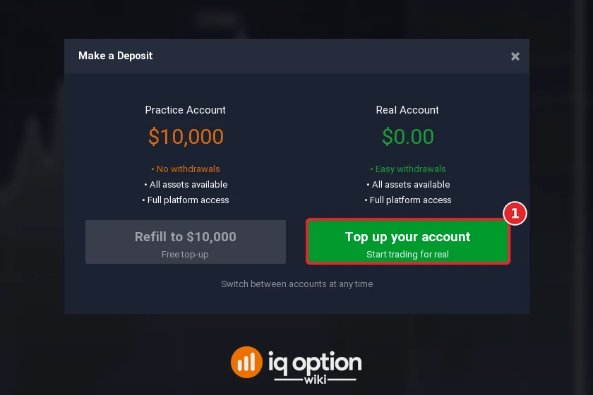 Step 2: Top up your account in the Make a Deposit window; the real account is in US dollars