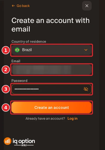 iq option demo account step 3 email form