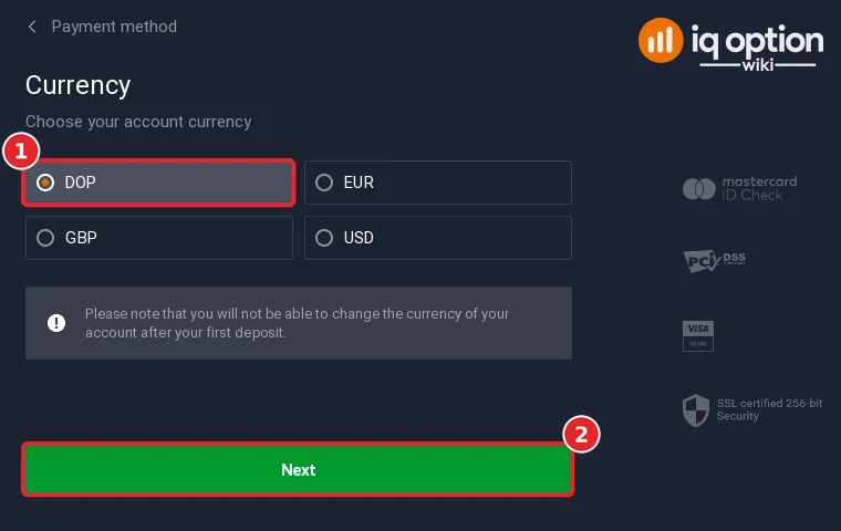 Step 4: choose DOP (Dominican peso) as the account currency and click Next