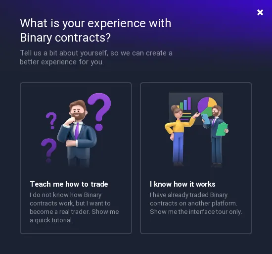 IQ Option first-login question: Teach me how to trade or I know how it works