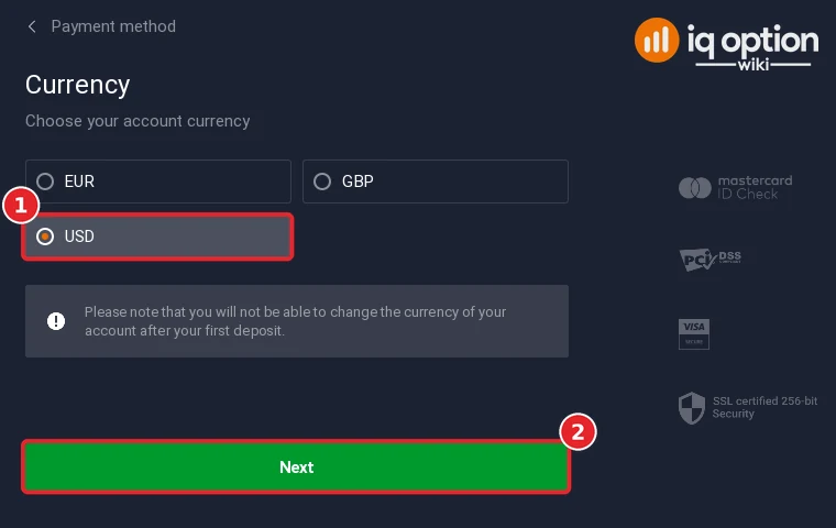 Step 4: choose USD as the account currency and click Next