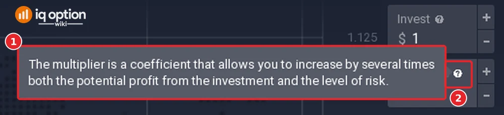 The help note of the Leverage box: the multiplier is a coefficient that allows you to increase by several times both the potential profit from the investment and the level of risk