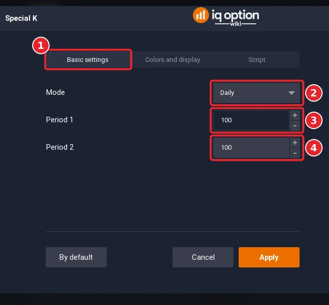 Special K dialog on the Basic settings tab (1) with 3 settings (2 to 4)
