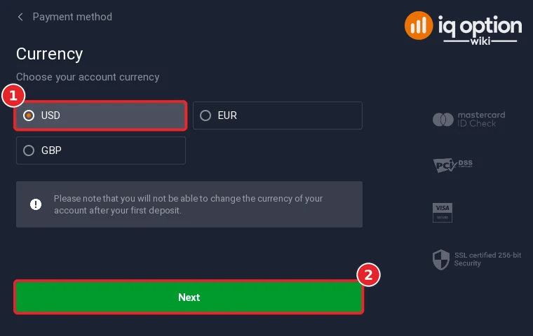 Step 4: choose USD as the account currency and click Next