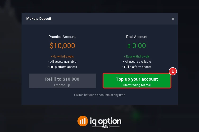 Step 2: Top up your account in the Make a Deposit window; the real account is in Thai baht