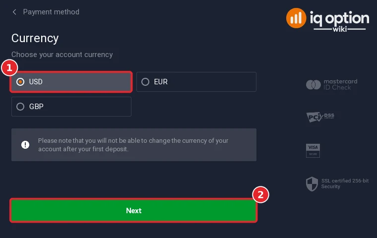 Step 4: choose USD as the account currency and click Next
