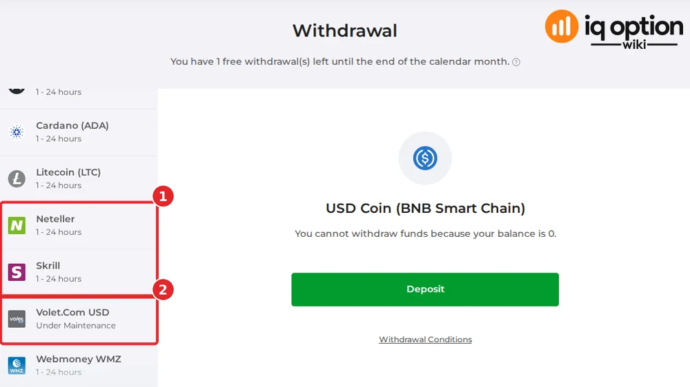 The end of the Ghanaian list: Neteller and Skrill (1), Volet.com USD marked "Under Maintenance" (2) and Webmoney WMZ.