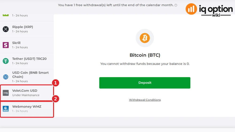 The end of the Jamaican list: Volet.com USD, marked "Under Maintenance" (1), and Webmoney WMZ (2).